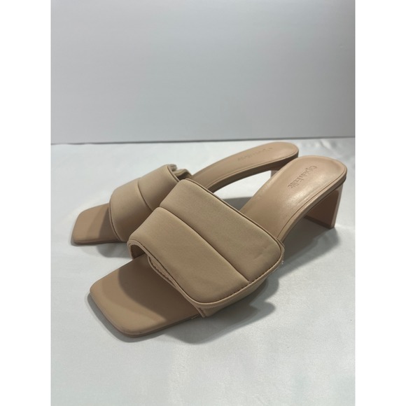Open Edit Shoes - Open Edit Cava Padded Block Heel Women 7.5 Nude Square Toe Slide Sandals Mules